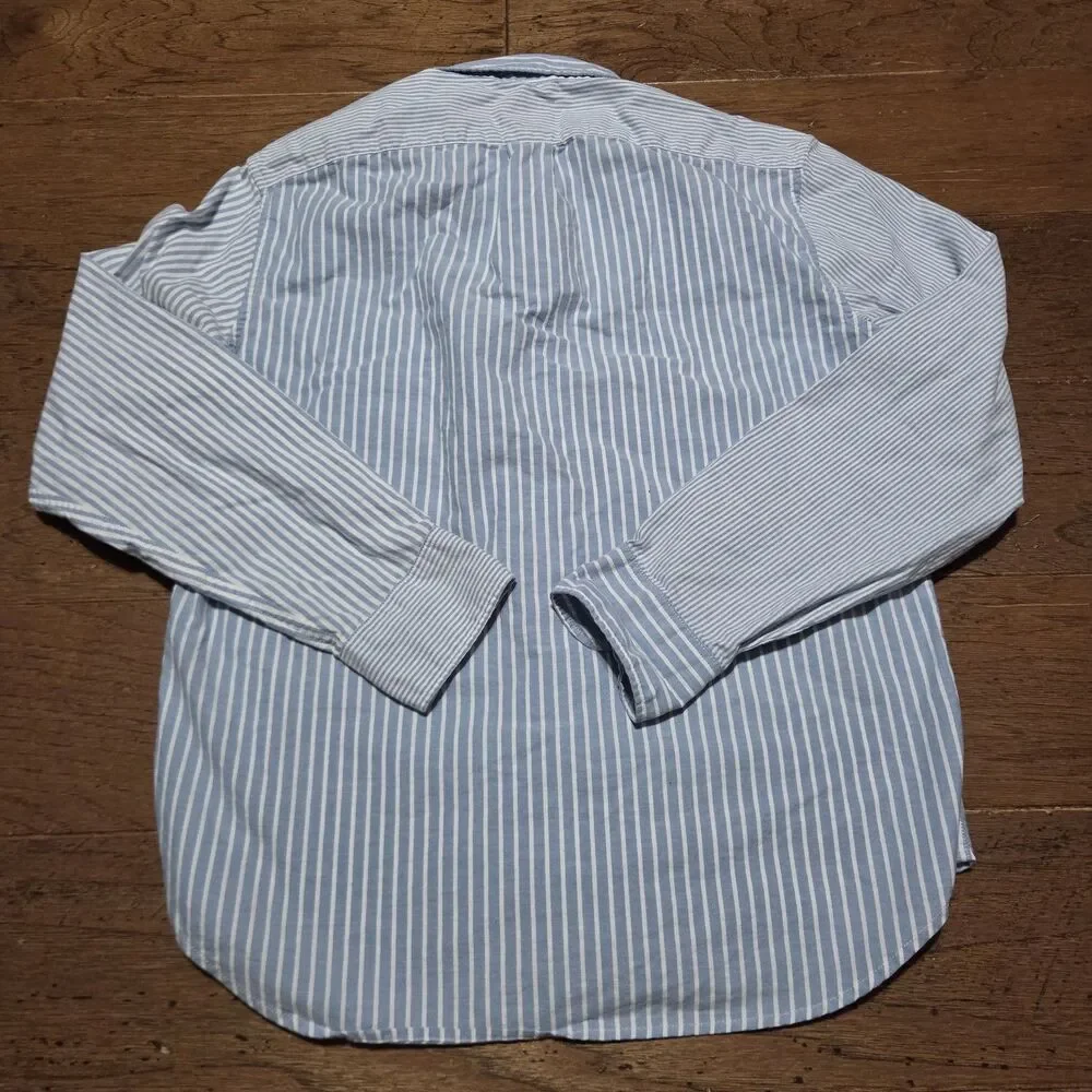 J. Crew Blue and White Striped Cotton Button-Down Shirt